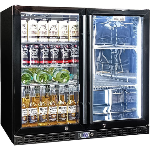Schmick Twin Door Quiet Running Black Heated Glass Door Bar Fridge - Model SK246-B-HD