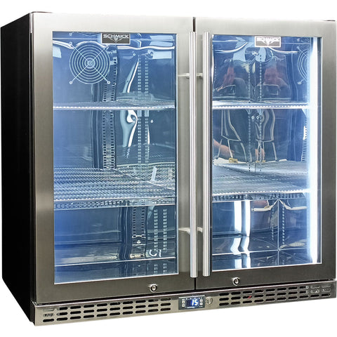 Schmick Twin Door Quiet Running Stainless Steel Heated Glass Door Bar Fridge - Model SK246-HD