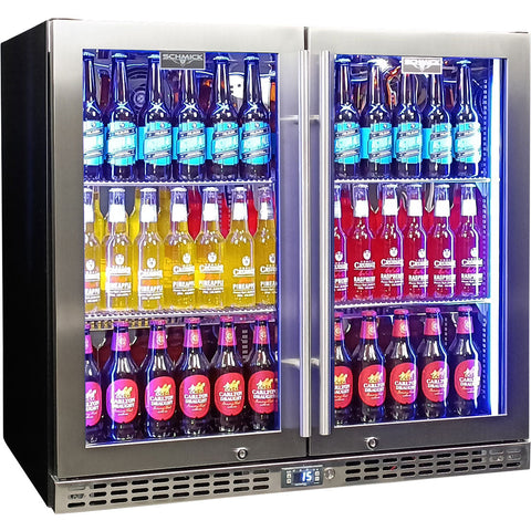 Schmick Twin Door Quiet Running Stainless Steel Heated Glass Door Bar Fridge - Model SK246-HD