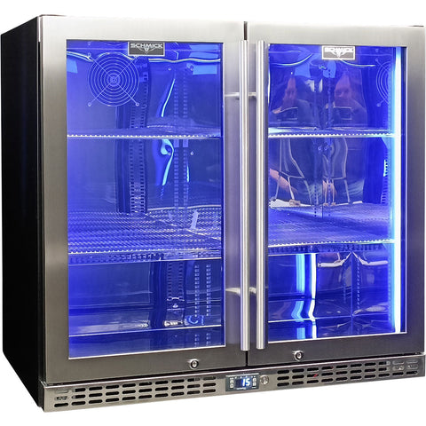 Schmick Twin Door Quiet Running Stainless Steel Heated Glass Door Bar Fridge - Model SK246-HD