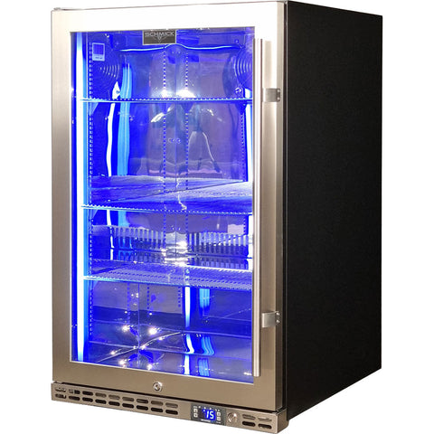 Schmick Stainless Steel Quiet Front Venting Under Bench Heated Glass Door Bar Fridge - Model SK146L-HD