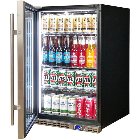 Schmick Stainless Steel Quiet Front Venting Under Bench Heated Glass Door Bar Fridge - Model SK146L-HD