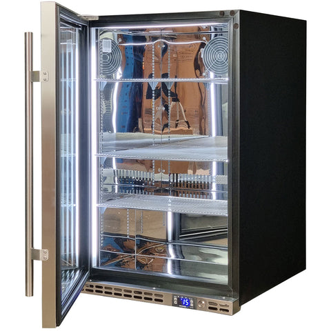 Schmick Stainless Steel Quiet Front Venting Under Bench Heated Glass Door Bar Fridge - Model SK146L-HD