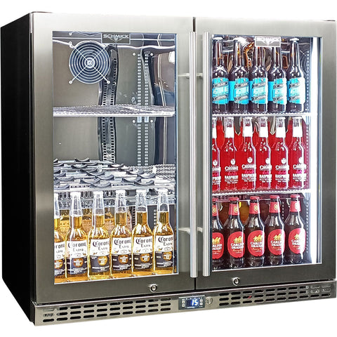 Schmick Twin Door Quiet Running Stainless Triple Glazed Glass Door Bar Fridge - Model SK246-SS