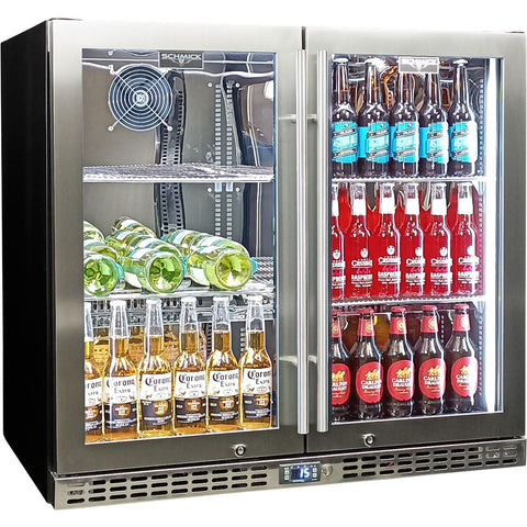 Schmick Twin Door Quiet Running Stainless Triple Glazed Glass Door Bar Fridge - Model SK246-SS