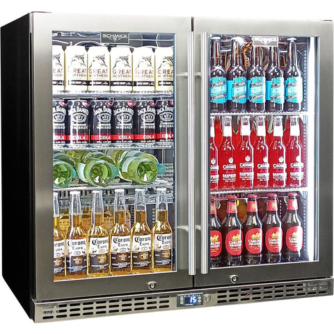 Schmick Twin Door Quiet Running Stainless Triple Glazed Glass Door Bar Fridge - Model SK246-SS