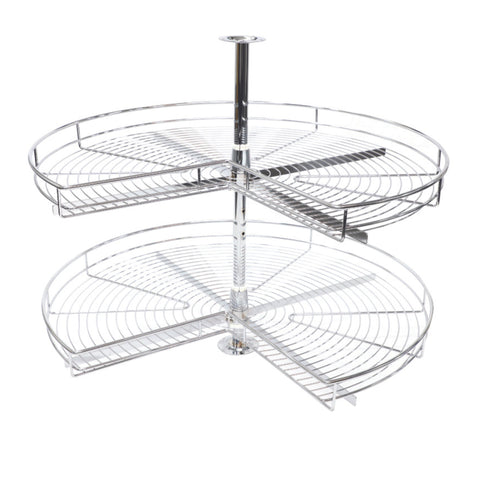 Corner Carousel Fitting Area of application: For base mounted corner units Material: Steel Finish: Chrome-plate Version: For maximum of 2 shelves Function: Independently swiveling carousels Internal Cabinet height: 635 - 770 mm Load capacity per shelf: 25