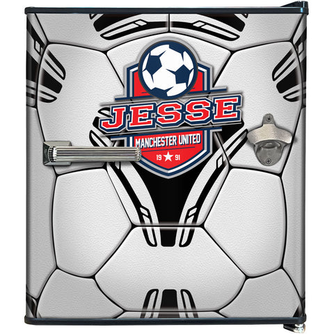 Funky Soccer Ball Football Design Mini Bar Fridge With Handle And Opener - Add Your Name - Model BC46B-SOCCER