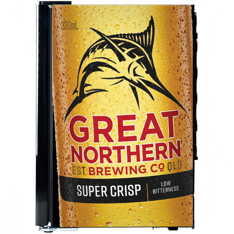Great Northern Super Crisp Branded Glass Door Bar Fridge With Cool Frosted Door Logo - Model SC70-B-GNBC-CRISP