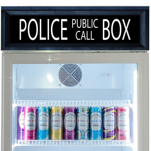 Police Box Branded Design - Upright Quiet Running Glass Door Bar Fridge - Model SC372W-PB