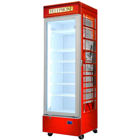 Telephone Box Branded Design - Upright Quiet Running Glass Door Bar Fridge - Model SC372W-TB