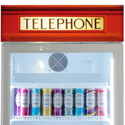 Telephone Box Branded Design - Upright Quiet Running Glass Door Bar Fridge - Model SC372W-TB