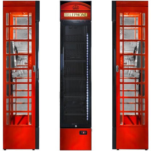 Branded Skinny Upright Bar Fridge With Telephone Box Design - Model SS-P160FA-TB
