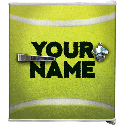 Retro Tennis Ball Vintage Mini Bar Fridge With Opener - Add Your Own Name - Model BC46W-TENNIS