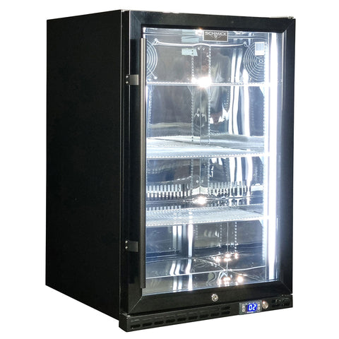 Schmick Black Quiet Front Venting Under Bench Heated Glass Door Bar Fridge - Model SK146R-B-HD