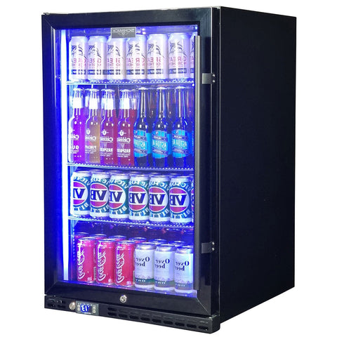 Schmick Black Quiet Front Venting Under Bench Heated Glass Door Bar Fridge - Model SK146L-B-HD