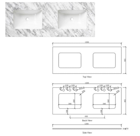 KAKADU Double Bowl Wall Hung Vanity 1200mm Black Oak