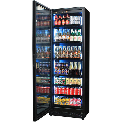 Upright Super Slim Depth Quiet Running Glass Front Beer Fridge With 5 x LED Colour Options - Model SK168B