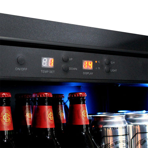 Upright Super Slim Depth Quiet Running Glass Front Beer Fridge With 5 x LED Colour Options - Model SK168RB