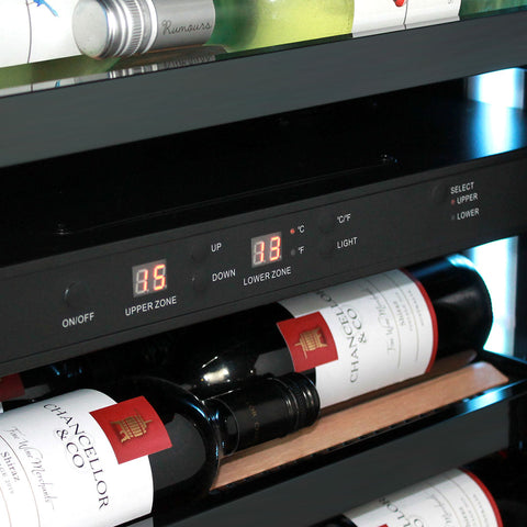Upright Slim Depth Quiet Running Glass Front 3 Zone Beer And Wine Fridge With 5 x LED Color Options - Model SK168-Combo3