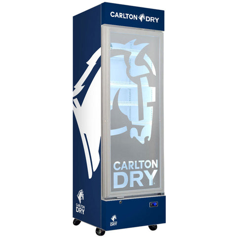 Carlton Dry Branded Design - Upright Quiet Running Glass Door Bar Fridge - Model SC372W-DRY