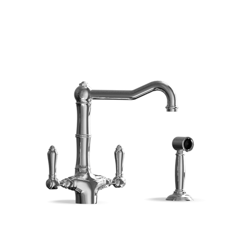 Two-Handle Kitchen Tap with Side Spray — Swivel Spout | Puglia Discover the Two-Handle Kitchen Tap with Side Spray — Swivel Spout | Puglia. Handmade in Italy, combining elegance and functionality.