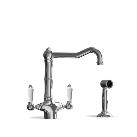 Two-Handle Kitchen Tap with Side Spray — Swivel Spout | Puglia Discover the Two-Handle Kitchen Tap with Side Spray — Swivel Spout | Puglia. Handmade in Italy, combining elegance and functionality.
