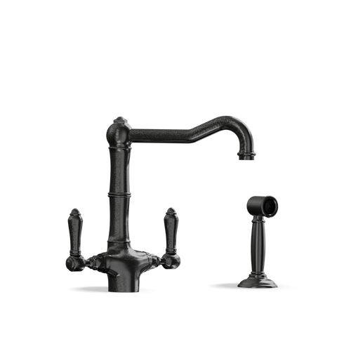 Two-Handle Kitchen Tap with Side Spray — Swivel Spout | Puglia Discover the Two-Handle Kitchen Tap with Side Spray — Swivel Spout | Puglia. Handmade in Italy, combining elegance and functionality.