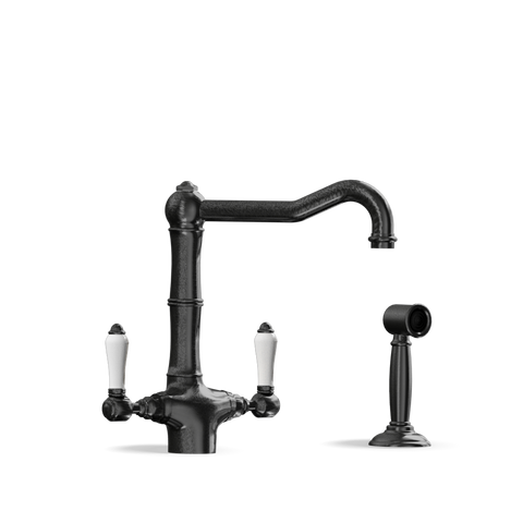Two-Handle Kitchen Tap with Side Spray — Swivel Spout | Puglia Discover the Two-Handle Kitchen Tap with Side Spray — Swivel Spout | Puglia. Handmade in Italy, combining elegance and functionality.