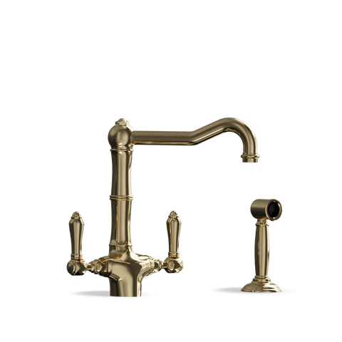 Two-Handle Kitchen Tap with Side Spray — Swivel Spout | Puglia Discover the Two-Handle Kitchen Tap with Side Spray — Swivel Spout | Puglia. Handmade in Italy, combining elegance and functionality.