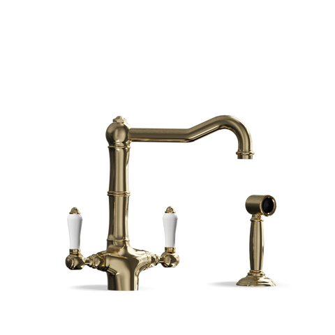 Two-Handle Kitchen Tap with Side Spray — Swivel Spout | Puglia Discover the Two-Handle Kitchen Tap with Side Spray — Swivel Spout | Puglia. Handmade in Italy, combining elegance and functionality.