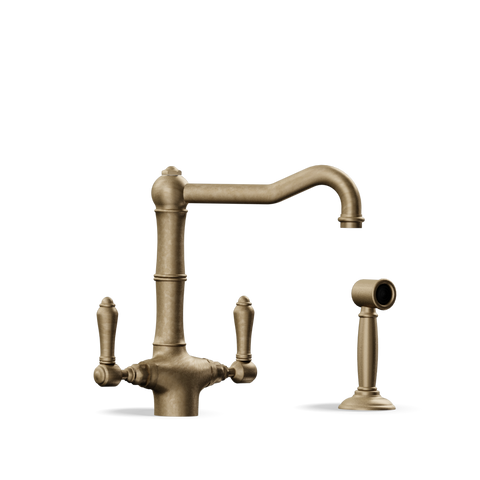 Two-Handle Kitchen Tap with Side Spray — Swivel Spout | Puglia Discover the Two-Handle Kitchen Tap with Side Spray — Swivel Spout | Puglia. Handmade in Italy, combining elegance and functionality.