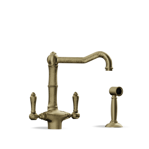 Two-Handle Kitchen Tap with Side Spray — Swivel Spout | Puglia Discover the Two-Handle Kitchen Tap with Side Spray — Swivel Spout | Puglia. Handmade in Italy, combining elegance and functionality.