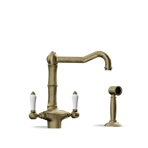 Two-Handle Kitchen Tap with Side Spray — Swivel Spout | Puglia Discover the Two-Handle Kitchen Tap with Side Spray — Swivel Spout | Puglia. Handmade in Italy, combining elegance and functionality.