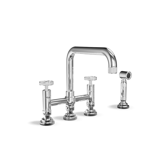Bridge Kitchen Tap with Side Spray — Two-Hole, Swivel Spout | Industriale