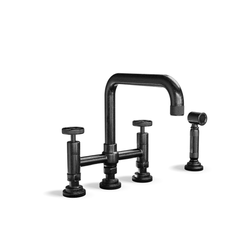 Bridge Kitchen Tap with Side Spray — Two-Hole, Swivel Spout | Industriale