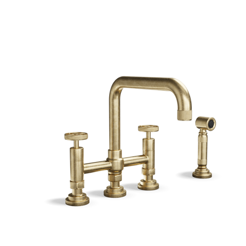 Bridge Kitchen Tap with Side Spray — Two-Hole, Swivel Spout | Industriale