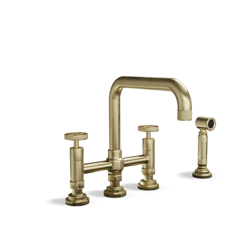 Bridge Kitchen Tap with Side Spray — Two-Hole, Swivel Spout | Industriale