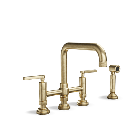 Bridge Kitchen Tap with Side Spray — Two-Hole, Swivel Spout | Industriale