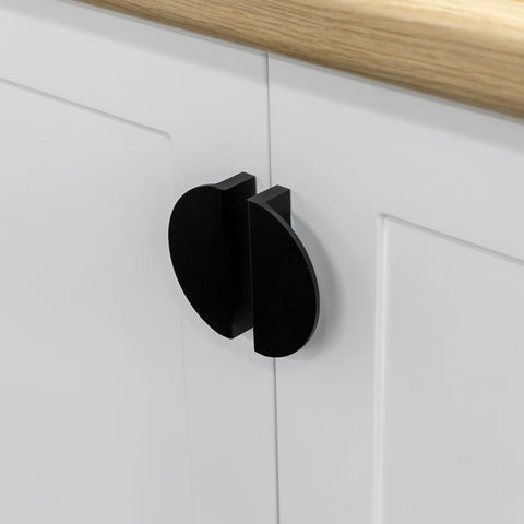 Half Moon Furniture Pull Handle Material Aluminium Colour/Finish Nickel-plated brushedBrass brushedBlack mattWhite matt Hole centre 64 mm Note Please order screws separately:022.35.225: 22mm Screws for use with all Häfele handles where panel thickness is