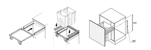Hettich Atira Pull Laundry Set – White Drawer Included | Integrated Soft-Close Laundry Hamper System