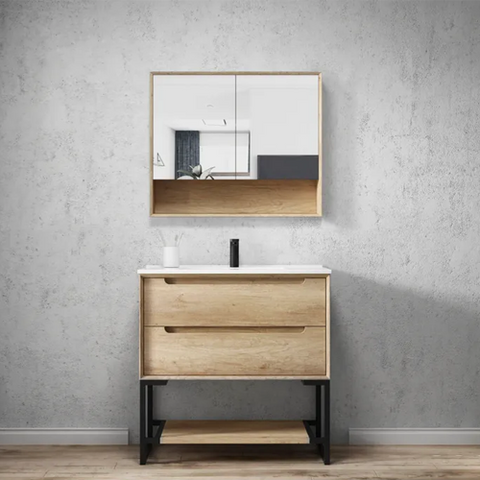 BYRON Mirror Shaving Cabinet 900mm Natural Oak