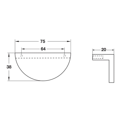 Half Moon Furniture Pull Handle Material Aluminium Colour/Finish Nickel-plated brushedBrass brushedBlack mattWhite matt Hole centre 64 mm Note Please order screws separately:022.35.225: 22mm Screws for use with all Häfele handles where panel thickness is