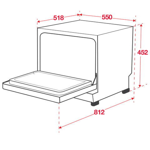 Compact Dishwasher Stainless Steel Door Accessory Brand: Häfele Electrical installation: 10A 3-pin plug Dimensions (H x W x D): 815-865 x 598 x 550 mm45.5kg / 42kg (net/gross) Hafele