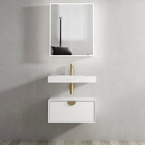 Moonlight Solid Surface Basin with Optional Mixer & Bottle Trap (Rectangle: 600x460x80)