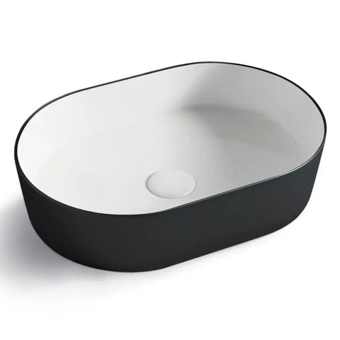 QUAY Matte Black & White Ceramic Basin (Oval: 500x340x20)