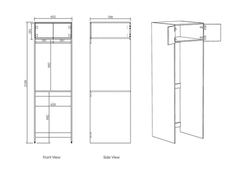 Byron Natural Oak Laundry Cabinet with Stone Top Set 1305x600x2100mm (Style C)