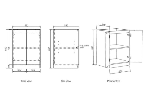 Byron Black Oak Laundry Cabinet with Stone Top Set 1060x600x900mm