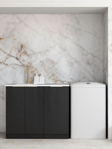 Byron Black Oak Laundry Cabinet with Stone Top Set 1060x600x900mm