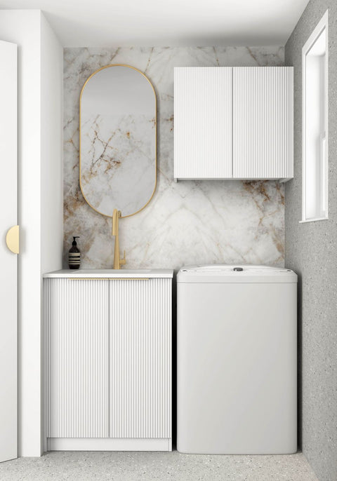 BURLEIGH White Mini Laundry Cabinet with Stone Top Set (Style B)